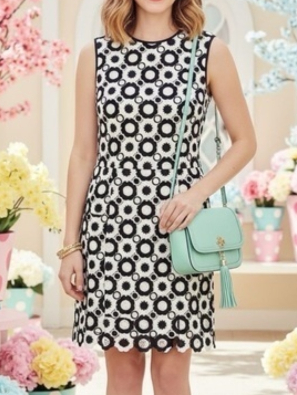 KATE SPADE NEW YORK GUIPURE LACE SHIFT DRESS BLACK WHITE GEOMETRIC WOMENS 6 NWT